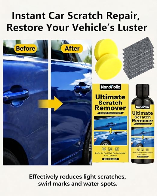 Ultimate Scratch Remover 100g with Cloth & Sponge for Cars | for Light Scratches, Water Spots, Swirl Marks and Scuffs, Rapidly Polishes Restore Shine, Safe for All Paint Colors