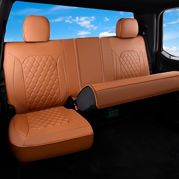 Huidasource Fit for Brown Chevy Silverado/GMC Sierra Rear Seat Covers, Thickened Split Nappa Leather Truck Back Seat Cover 2007-2013&2019-2026 1500, 2020-2026 2500HD 3500HD Crew Cab WT LS LT