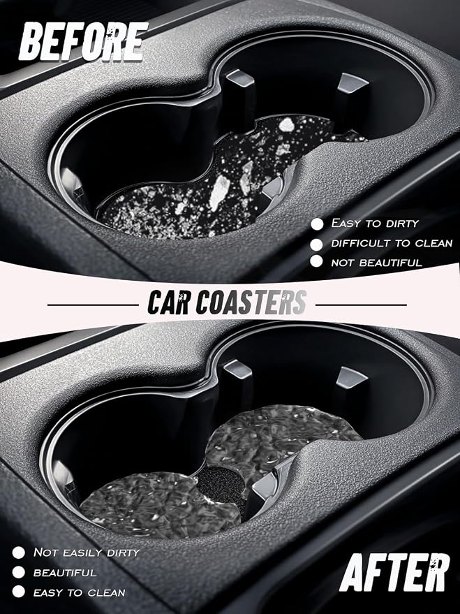 Car Cup Coasters,2 Pack Car Coaster,2.75inch Anti Slip and Absorbent Cars Coasters for Cup Holders,Neopren Accessories for Women,Cute Decor for Women (Acrylic)