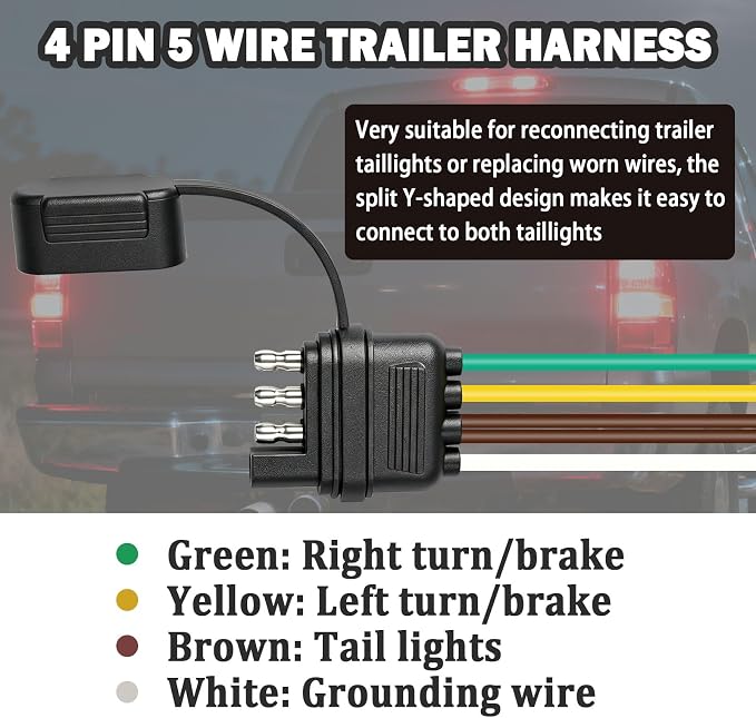 4-Way Flat Trailer End Connector 18 Inch,4 Pin 5 Wire Trailer Wiring Harness,4 Pin Truck Connector with Dust Cover