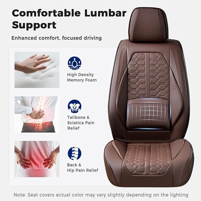Huidasource Car Seat Covers Full Set, Car Seat Cushion Cover, Full-Cover Leather Car Seat Covers Front and Rear 5 Seats, Waterproof Automotive Seat Covers Fit for Most Cars SUV Trucks, Coffee