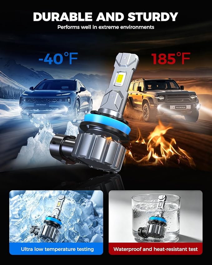 Marsauto M1S 9005 H11 Fog Light Bulbs Combo 4-Pack, 80000LM 6000K Cool White, Plug and Play Direct Fit, 1:1 Halogen Size, 80,000+ Hours, CANbus Error-Free for 99% Vehicles