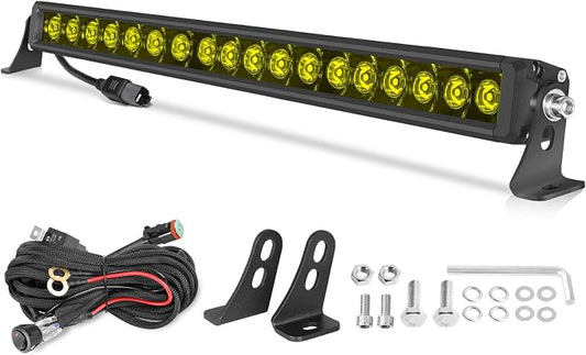 OFFROADTOWN 20inch 180W LED Light Bar Amber Single Row Fog Lights Off Road Driving Lights Yellow Slim Spot Bumper Grille Bars with Wiring Harness for Truck Pickup UTV ATV Jeep Toyota RZR