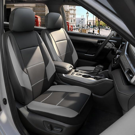 GIANT PANDA 2PCS Front Seat Covers for Subaru Outback Forester Crosstrek Legacy Impreza, Faux Leather Bucket Seat Cover Fit Subaru Seat Protectors-Black & Gray