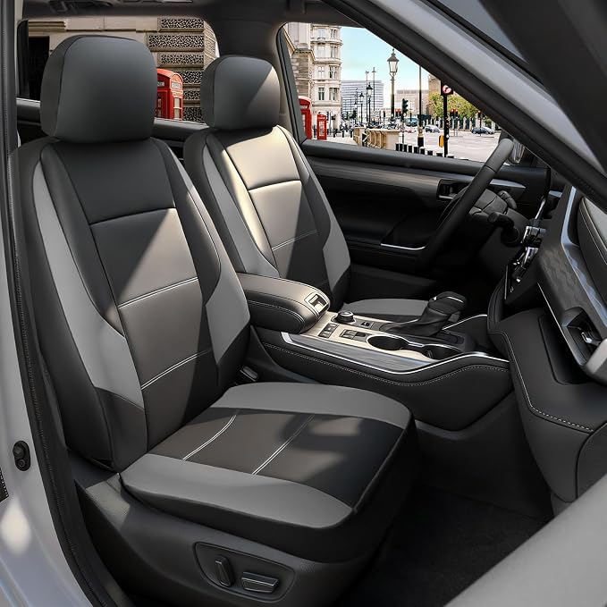 GIANT PANDA Full Set Seat Covers for Toyota RAV4, Corolla (2013-2026, Not Hybrid), Camry, Prius (2010-2026),Corolla Cross, 60/40 Split Rear & Front Protector, Faux Leather(Black+Gray)