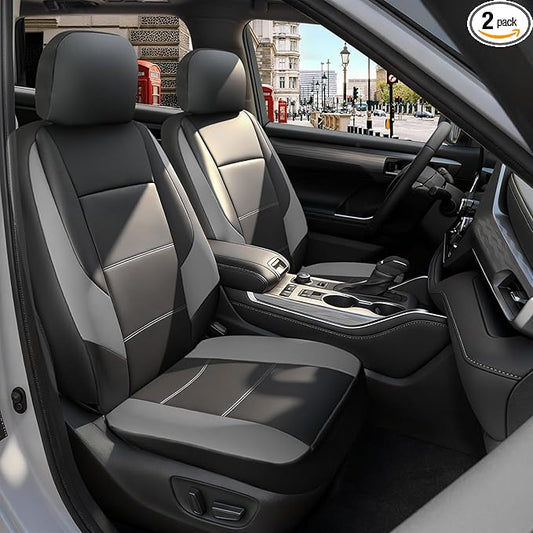 GIANT PANDA Front Car Seat Covers Custom Fit for Toyota Rav4 Camry Highlander Corolla Prius Corolla Cross Venza Avalon, Faux Leather Bucket Seat Covers, (Black + Gray/Grey) 2-Pack