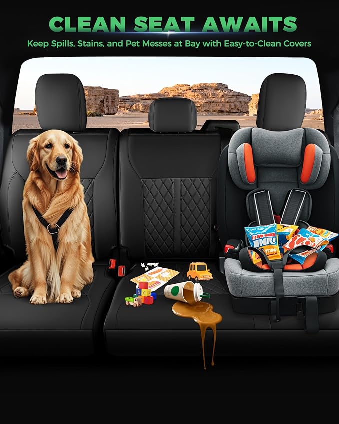 for Ford F150 Leather Seat Covers, SuperCrew XL XLT 2021-2026, F250 F350 F450 Super Duty Crew Cab 2023-2026, Custom Truck Seat Cover Full Set, Pickup Accessories, Black (Bucket Seat)