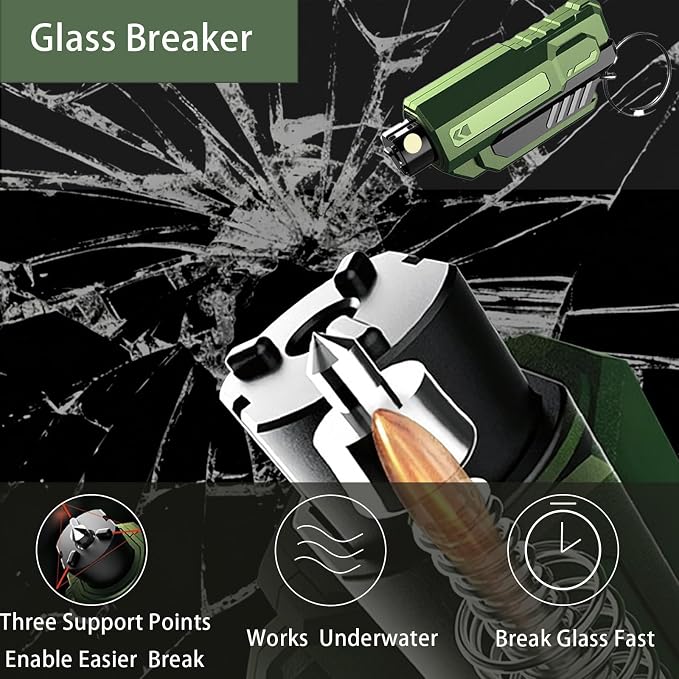 4Pack Upgrade Car Window Breaker Seatbelt Cutter Keychain, Portable Car Emergency Escape Tool, Safe HammerGlass Breaker Under Water (Red+Red+Orange+Orange)