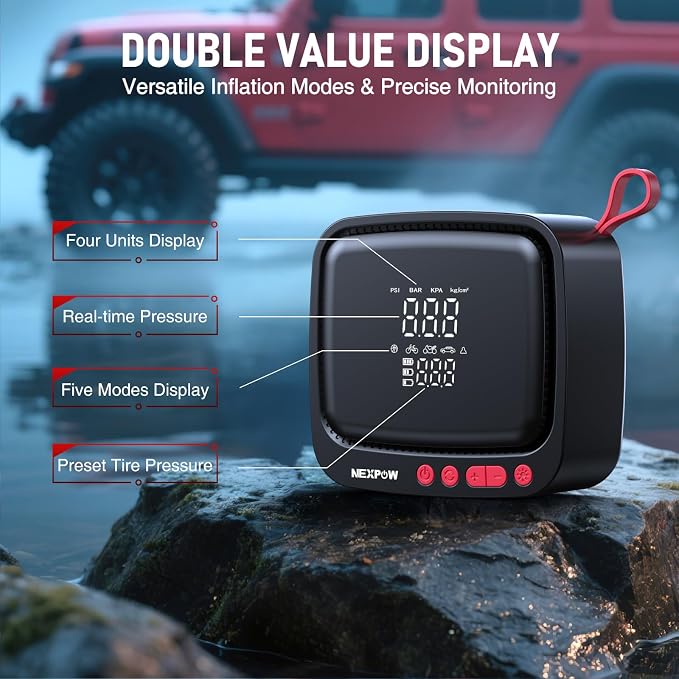 NEXPOW Tire Inflator Portable Air Compressor | Air Pump for Car Tires, 12V DC Power Adapter, 180PSI Electric Tire Pump, Digital Pressure Gauge