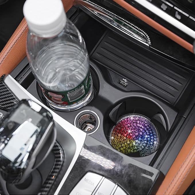 Bling Car Cup Holder Coaster, 2PCS 2.75 Inch Crystal Rhinestone Anti Slip Vehicle Drink Cup Mat for Women Girls, Auto Interior Embedded in Ornaments. Universal for SUV RV Truck (Sector)