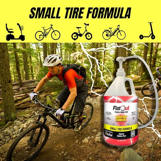 QuickStrike Tire Sealant - Small Tire/Bicycle Formula - NEW Formula - Prevents Flat Tires - Seals Leaks - Contains Kevlar - Tubeless Tire Sealant - 1 Gallon + Tool