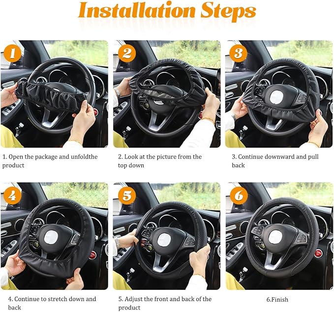 Car Steering Wheel Cover, Leather Anti-Slip Stretch Breathable Vehicle Steering Wheel Protector, Automotive Interior Protection Accessories for Men Women, Universal Fit (Black/White)