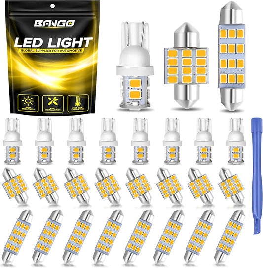 BANGO 24 Pieces Car LED Interior Light Bulbs, Non-Polarity Design with Removal Tool, Suitable for Car Dome Map Door Trunk License Plate Lights, Etc. (Amber Yellow)