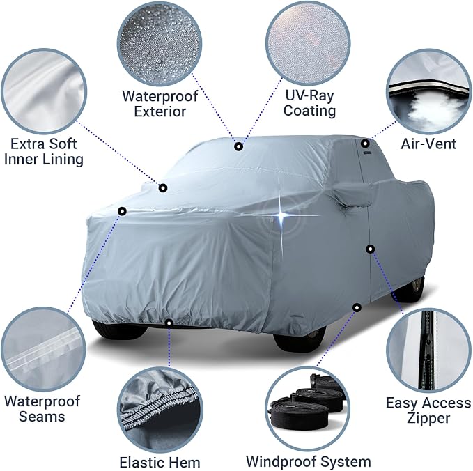 iCarCover 18-Layer Premium Truck Car Cover Waterproof All Weather, Rain Snow UV Sun Protection Full Car Covers, F-250 350 450, Ram 2500 3500, C/K 2500 3500, Sierra 2500, Size T72 (See Size Chart)
