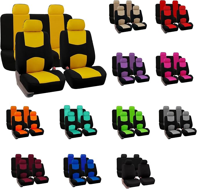 FH Group Cloth Car Seat Covers Set, Universal Fit Burgundy - Low Back Front, Solid Rear, Washable, for SUV, Sedan & Van