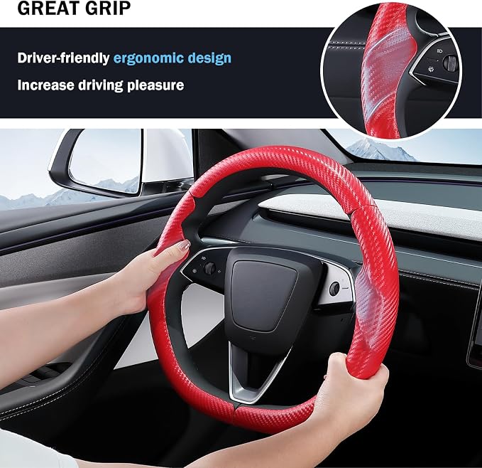 Steering Wheel Cover for Tesla Model 3 Highland(2024-Present)/ Model Y Juniper(2025-Present),Anti-Slip,Comfortable Grip,Breathable,Customized for Tesla Model 3/Y Accessories,Matte Red