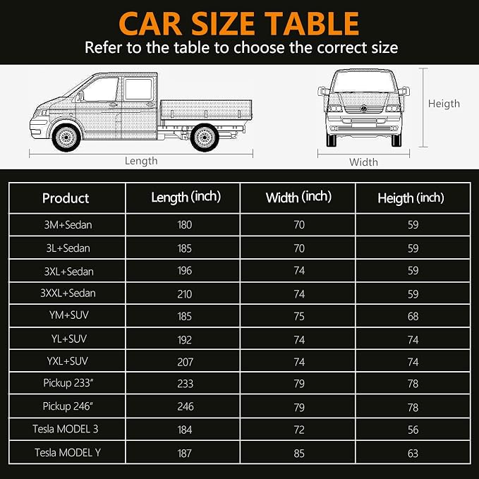 Pickup Truck Cover Waterproof All Weather, Outdoor Sun UV Rain Pickup Protection, 6 Layer Heavy Duty Truck Cover, Length Up to 246 Inch(246"*79"*78")