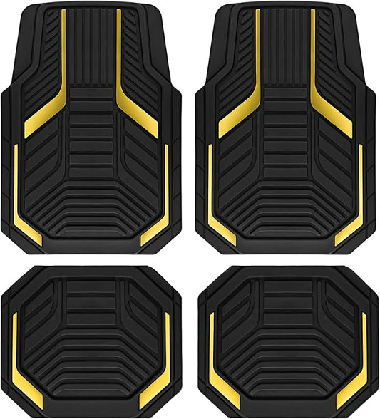 PIC AUTO Heavy Duty Rubber Floor Mats, Yellow Aluminum Film Car Mats Set, Front and Rear Car Mats with Anti-Slip Backing, All Weather Protection, Trim-to-Fit for Automotive SUV, Sedan, Van