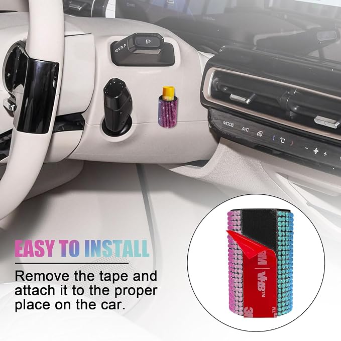 Upright Car Chapstick Holder, Bling Insulating Lip Balm Holder,Rhinestone Car Accessories for Women Interior ,Suitable for Most Vehicles. (Rainbow)