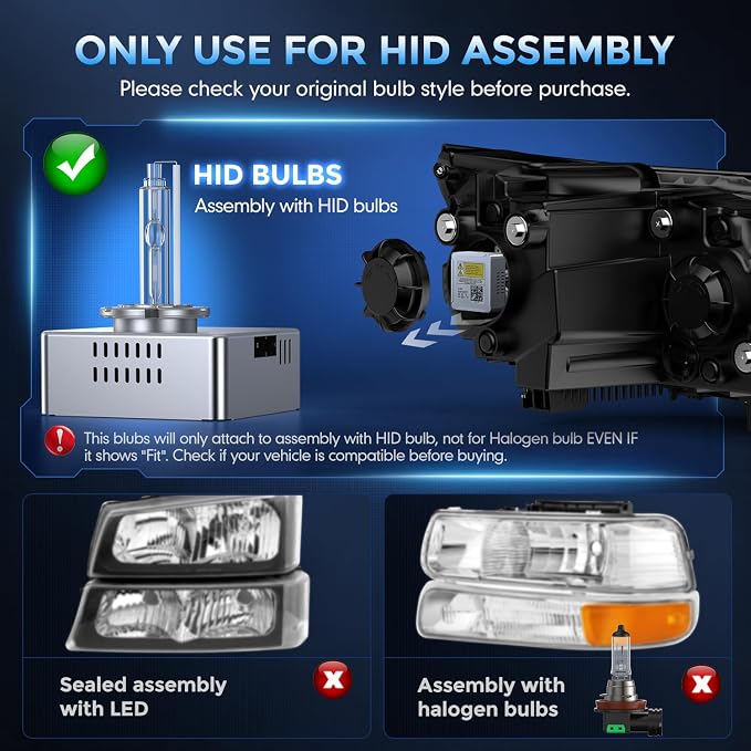 D5S HID Bulbs, 35W Super Brighter HID Headlight Bulb 8000K White Blue High Low Beam Xenon Replacement Light w/Integrated Ballast - Pack of 2