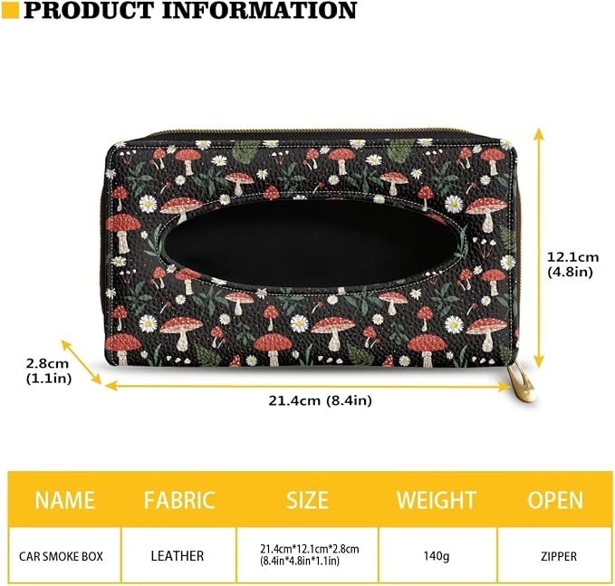 Mushroom Daisy Car Visor Tissue Holder for SUV Sedans Vans Premium Car Tissue Box PU Leather Wear Proof Universal Fit