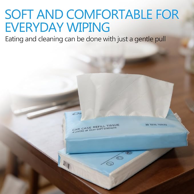 Car Tissues, 8 Packs x 30 Sheets (240 Total), 4-Ply Ultra Soft Facial Tissues, Compact Travel Size, Fits Cup Holder & Visor, Car, Home & Travel Use (1 Count (Pack of 8))