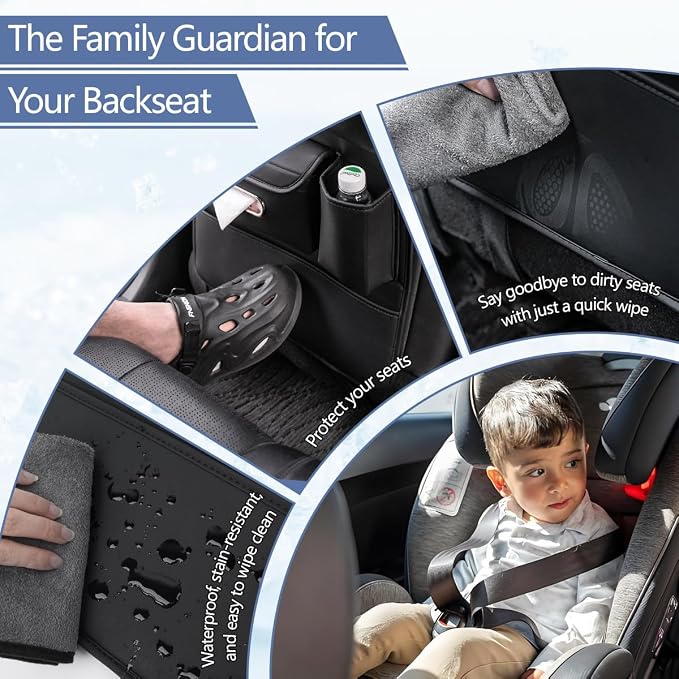 Backseat Car Organizer Including Tissue Holder, Car Interior Organization for Phone Sunglasses Cup Charger Umbrellas, Seat Anti-dirty Protection Pad, Multifunctional Leather Auto Accessories