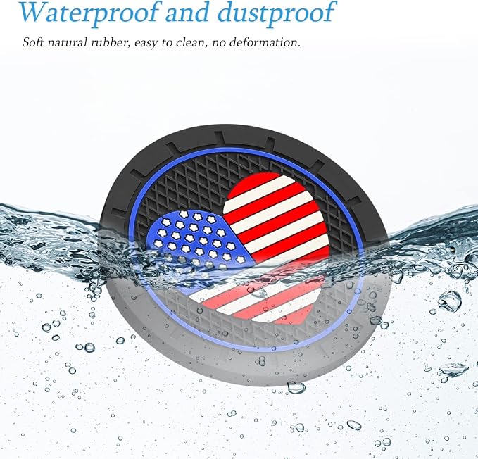 AUCELI 4 Pack Car Cup Holder Coasters, Colored American Flag US Flag Insert Car Cup Coaster, 2.75 Inch Anti Slip Shockproof Embedded Drink Mat, Vehicle Interior Decor Accessories