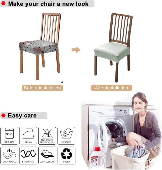 NILUOH Waterproof Seat Covers for Dining Room Chairs Set of 4, Pu Leather Chair Seat Slipcovers Dining Chair Cover Removable Washable Chair Protctor Cover, Rear Covers (PU-Light Grey)