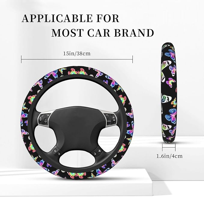 Butterfly Pretty Bright Steering Wheel Cover For Women Men Girls Car Accessories Decor Anti-Slip Neoprene Auto Steering Wheel Covers Protector Universal 15 Inch
