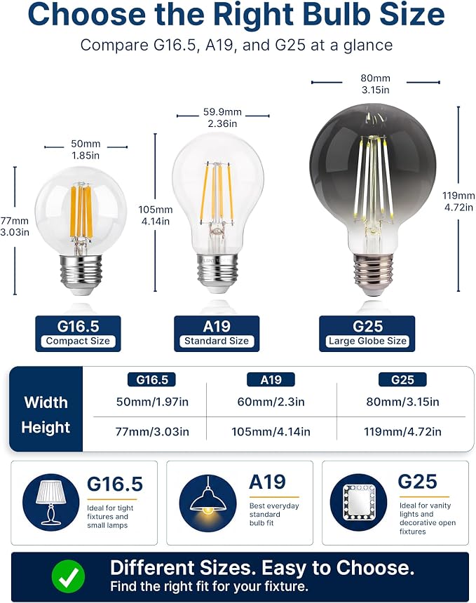 FLSNT 6 Pack G25 LED Globe Edison Bulbs, 5000K Daylight Decorative Light Bulbs, CRI90+ Dimmable, 40W Equivalent, 300LM, E26 Base, Smoky Grey Glass, UL Listed