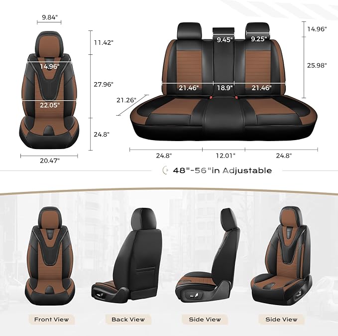 Coverado Car Seat Covers Full Set, 5 Pieces Waterproof Leather Seat Covers, Universal Fit for Cars SUVs Sedans,Black Brown