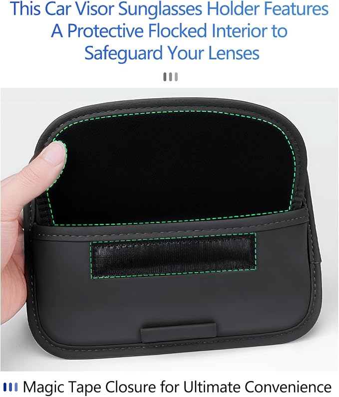 Car Sun Visor Organizer, Car Sunglasses Holder with Adjustable Elastic Strips, Sunvisor Storage with Card Sleeve, Leather Visor Accessories for Sunglasses Pen Drivers License Key