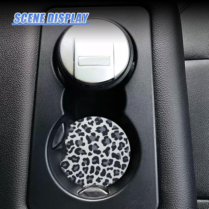 2PCS Leopard Print Car Cup Holder Coasters, 2.77'' Non-Slip & Shockproof Automotive Interior Drink Cup Mat, Universal Vehicle Insert Coaster Decoration Accessories for Women Girl (No.1)
