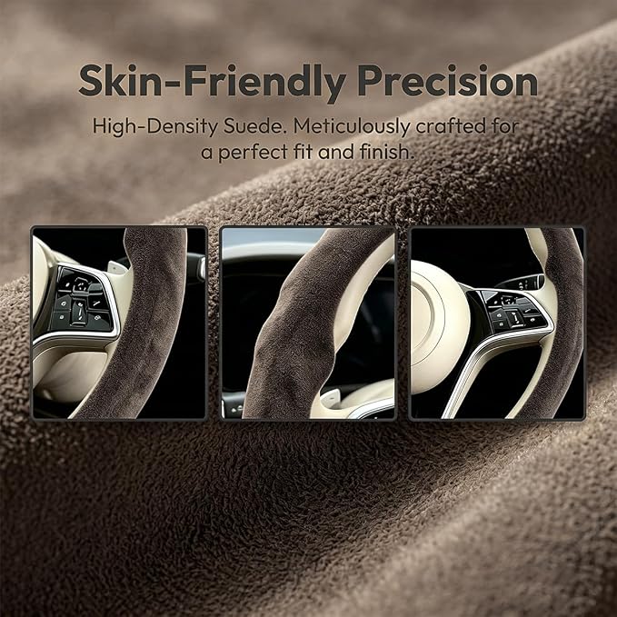 Mandark Car Steering Wheel Cover, Suede Sport Vehicle Steer Wheel Protector Fitting 15 Inch, Non-Slip Comfortable Automotive Interior Decoration Accessories, Universal Fit (Dark Brown)