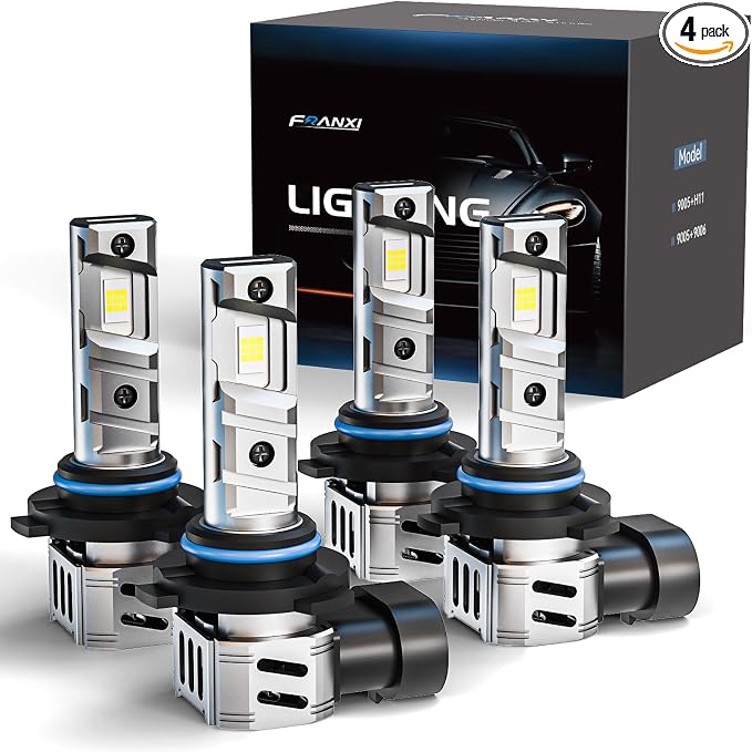 FRANXI 9005/HB3 9006/HB4 Bulbs Combo Fog Lights, 120W 32000LM Super Bright 6000K Cool White Accessory Light Kit, 1:1 Design with Cooling Fan, Plug and Play, Pack of 4