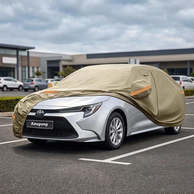 Kaugung Custom Fit Car Cover for Toyota Corolla Sedan (1996-2026), Heavy Duty All Weather Waterproof Outdoor Cover, Sun Rain Snow UV Protection with Driver Door Zipper, Mirror Pockets & Air Vents