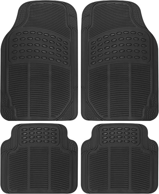 BDK Floor Mats, 4-Piece All-Weather Car Mat with Universal Fit Design, Durable Rubber Car Floor Mats with Capture Ridges, Waterproof for Cars Trucks SUV (Black)