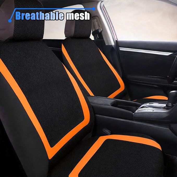 LAINLOY 2 Pack Car Seat Covers, Breathable Seat Protectors, Anti-Slip Driver Seat Cover, Comfortable Front Seat Cover Set Universal Fit for Truck, SUV, Sedan, Airbag Compatible (Black&Orange)