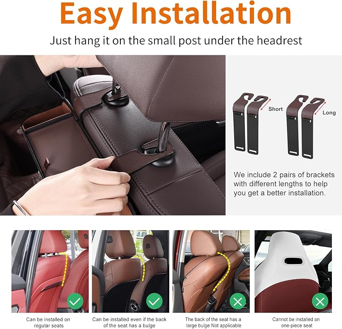Car Rear Backseat Extra Multifunctional Drink Cup Holder Organizers with Tissue Storage Box Organizer & Hooks for Car Seat Back. Brown