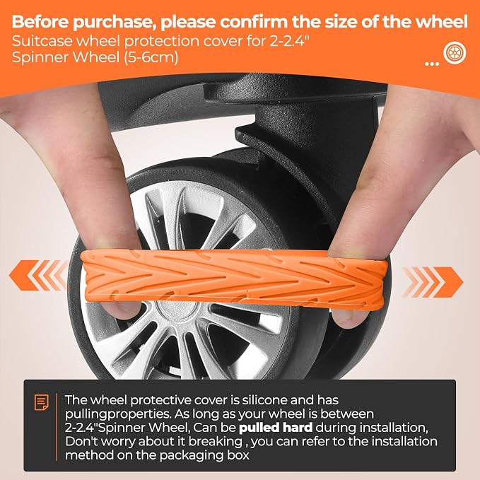 8Pcs Upgrade Luggage Wheel Covers, Travel Accessories (Orange) | Wear-resistant & anti-noise silicone covers. Fits 2-2.4" wheels. Protects suitcase wheels. Travel essential for suitcases