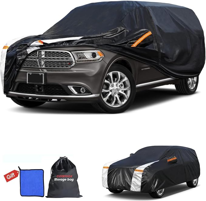 Multi-Layer Car Cover Custom Fit for Dodge Durango(1998-2026), 100% Waterproof All Weather for Automobiles, Gift with Towel, Heavy Duty Car Covers for Rain Sun UV Protection with Door Zipper