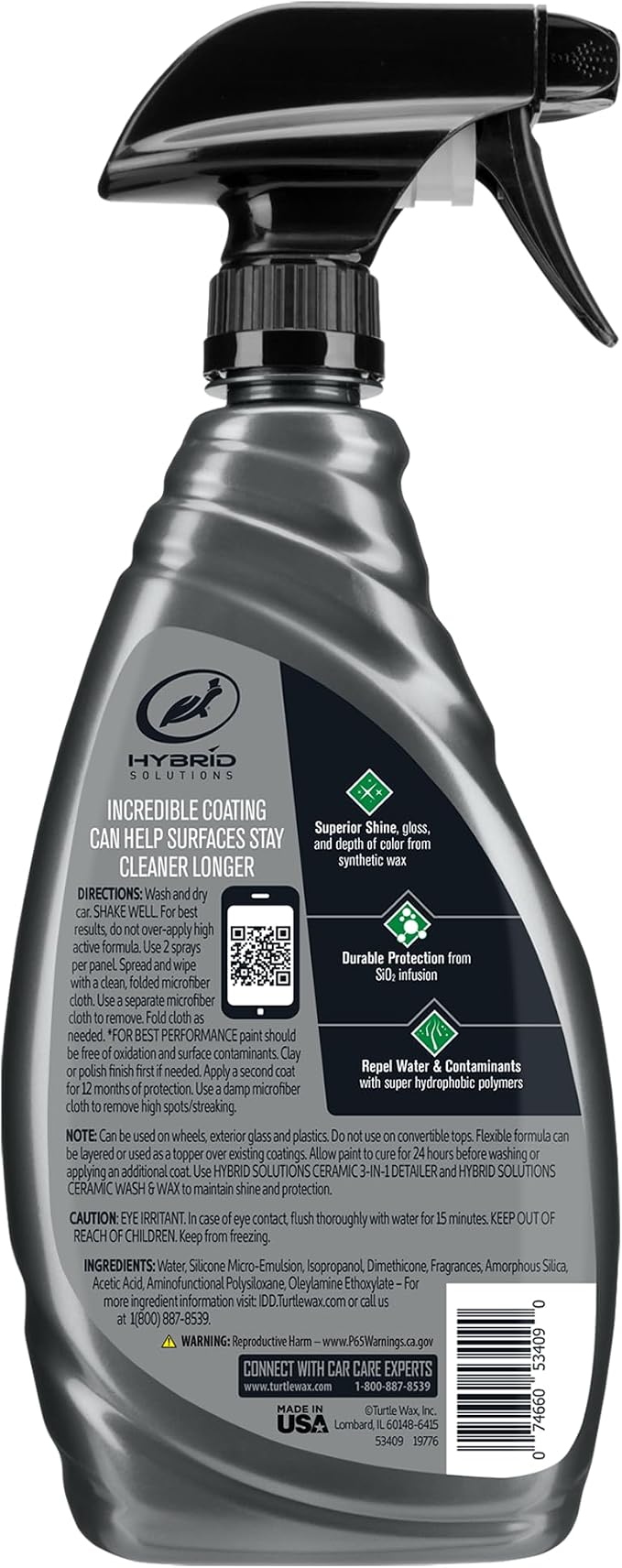 Turtle Wax Hybrid Solutions Ceramic Spray Coating, High Shine Car Wax, Offers Durable Paint Protection, Extreme Water Beading Action, Safe for Glass, Wheels, Trim and More, 16 oz (Pack of 2)