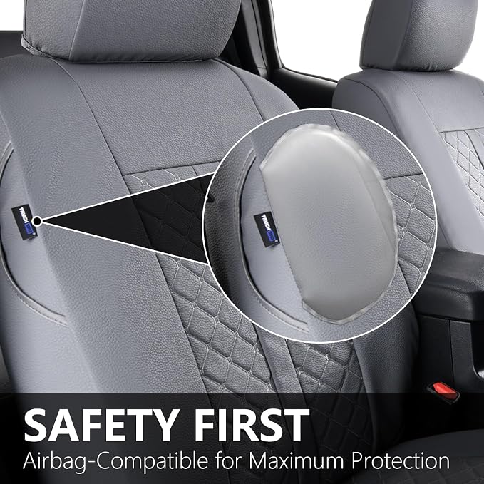 Truckiipa Full Set Leather Seat Covers Fit for Toyota Tacoma Full Coverage Waterproof Seat Covers Cushion Protector Fit for 2016-2023 Toyota Tacoma Double Crew Cab, Full Set, Gray