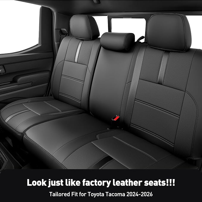 DiffCar® for Toyota Tacoma Seat Covers 2024 2025 2026(Gas Only), Full Set Faux Nappa Leather Truck Accessories for Tacoma Double Cab 4th Gen, Car Pickup Seat Protector Custom Fit Front Rear Seat,Black