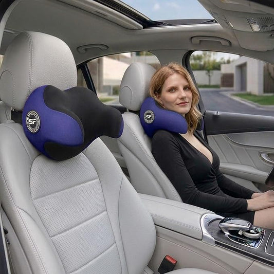 U-Shaped Car Headrest Pillow, Headrest Pillow with Adjustable Strap(Blue) | Ergonomic Design Fits Most Car & Office Chairs, Space Memory Foam & Removable Cover, Extreme Comfort Travel Car Pillow(Blue)