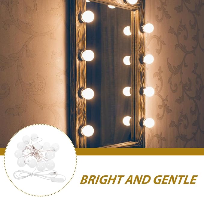 12Pcs Led Makeup Mirror Bulbs USB Vanity Lights Brightness Adjustable Soft White Light for Bathroom Dressing Table
