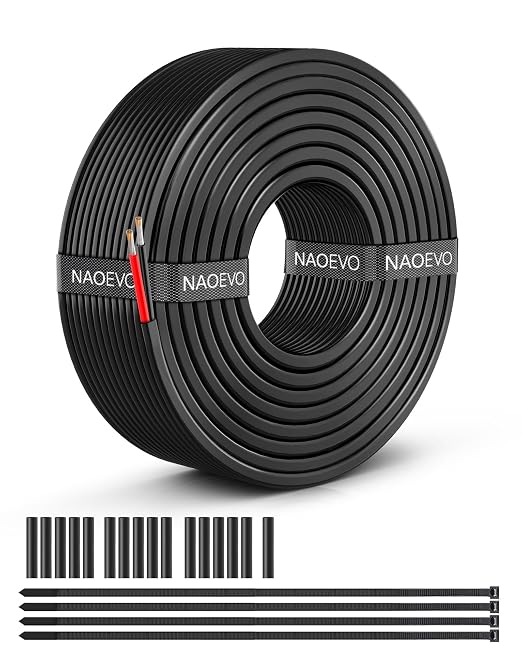 NAOEVO 14 Gauge Wire 2 Conductor Tinned Copper Electrical Wire (30FT) | Stranded PVC Insulated, 12V Low Voltage, High Conductivity, Flexible 14 AWG Wire for Automotive, Marine, Speaker and Lamp