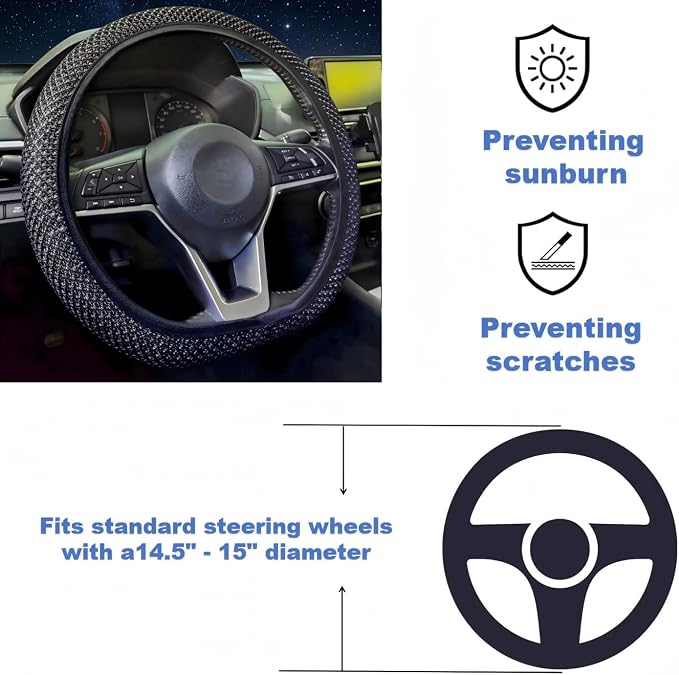 14-15 Inch Car Steering Wheel Cover, Breathable,Soft Non-Slip Steering Wheel Protector, for Most Cars, Trucks and SUV (TQFC)