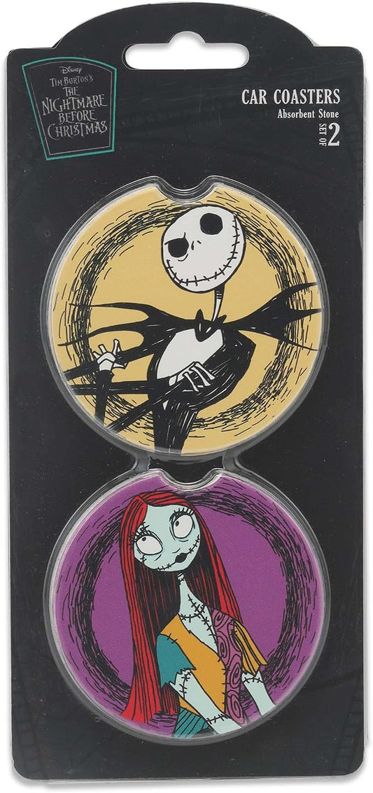 Disney The Nightmare Before Christmas Jack and Sally Ceramic Car Coasters | Fun Auto Coasters, Set of 2 for Car or Truck